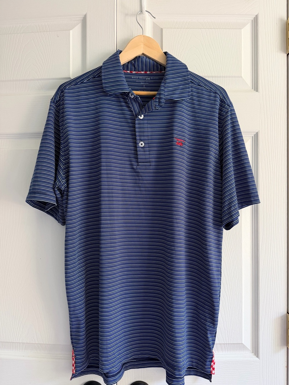 Bald Head Blues Polo Shirt Men’s Large L Navy Stripe Golf Cart Performance